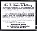 Nachruf der Firmenleitung in der Magdeburger Zeitung vom 17. August 1910