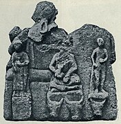 Rear of a relief from Saintes, Charente-Maritime. At the centre is Cernunnos, to the right is Hercules, and to the left is a draped woman.[19]: no 16 