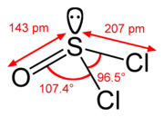 Structure and dimensions of thionyl chloride