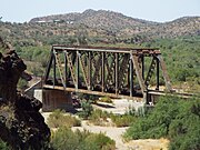 Pratt through truss BNSF Railroad Bridge, built in 1930, across the Hassayampa River in Wickenburg.