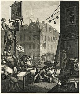 Beer Street at Beer Street and Gin Lane, by Samuel Davenport after William Hogarth