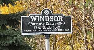 Sign posted at the corner of Main and Church Streets in Windsor