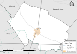 Carte en couleur présentantle réseau hydrographique de la commune