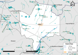 Carte en couleur présentantle réseau hydrographique de la commune