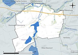 Carte en couleur présentant le réseau hydrographique de la commune