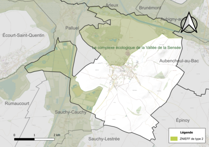 Carte de la ZNIEFF de type 2 sur la commune.