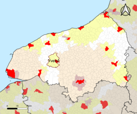 Localisation de l'aire d'attraction d'Yvetot dans le département de la Seine-Maritime.