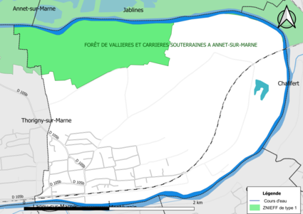 Carte des ZNIEFF de type 1 de la commune.