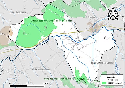 Carte des ZNIEFF de type 1 sur la commune.