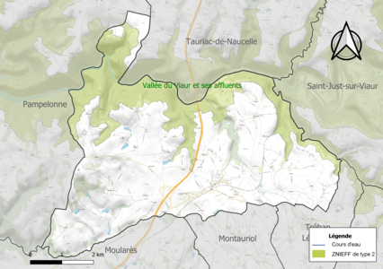 Carte de la ZNIEFF de type 2 sur la commune.