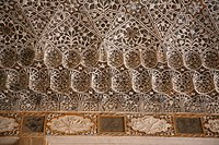Muqarnas cornice inside the Sheesh Mahal (Hall of Mirrors) in the Amber Fort in Amer (17th century)