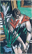 Max Beckmann, Woman at Her Toilet with Red and White Lilies, 1938