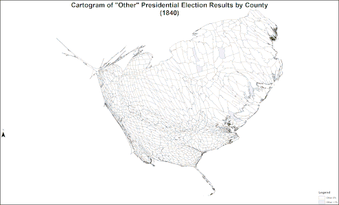 Cartogram of "Other" presidential election results by county