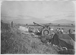 2 batteries of 120mm guns in firing positions. Taken in the Florina sector in July 1916.