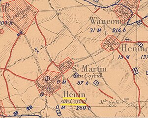 La carte des régions dévastées en 1919 montre que le village est complètement détruit.