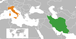 Mappa che indica l'ubicazione di Iran e Italia