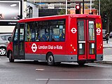 Rear of London Dial-a-Ride Bluebird Tucana