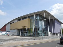 The Middleton Arena leisure centre as seen from LCpl Joel Halliwell VC Way