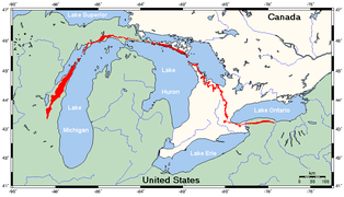 Niagara Escarpment (in red)