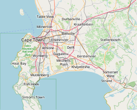 Map showing the location of Tygerberg Nature Reserve