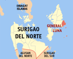Map of Surigao del Norte with General Luna highlighted