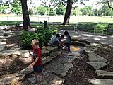 Children playing in the stream at Franklin Park in Prairie Village, Kansas