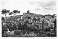 An etching of the Quirinal Hill, crowned by the mass of the Palazzo del Quirinale, from Rossini's 'I Sette Colli di Roma antica e moderna published in 1827