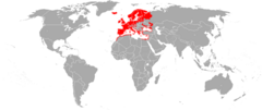 Mapa da distribuição da espécie Anguilla anguilla