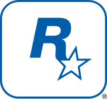 A capital "R" in blue with a five-pointed, white star with a blue outline appended to its lower-right end. They lay on a white square with a blue outline and rounded corners.