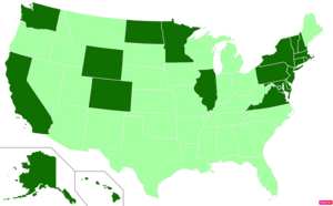 States in the United States by per capita income according to the U.S. Census Bureau American Community Survey 2013–2017 5-Year Estimates.[257] States with per capita incomes higher than the United States as a whole are in full green.