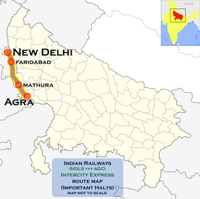 (Agra - New Delhi) Intercity Express route map