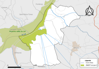 Carte de la ZNIEFF de type 2 de la commune.