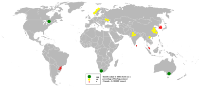 Мапа світового видобутку ільменіту, 2005 рік