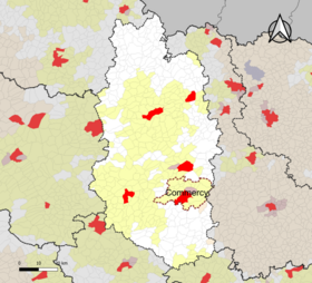 Localisation de l'aire d'attraction de Commercy dans le département de la Meuse.