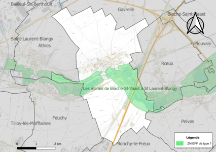 Carte de la ZNIEFF de type 1 sur la commune.