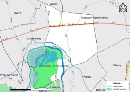 Carte des ZNIEFF de type 1 de la commune.