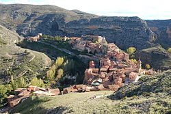 Albarracín, in a meander of the Guadalaviar River, viewed from Torre del Andador.