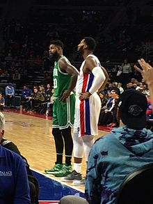 Amir Johnson and Andre Drummond watch during a November 19, 2016 game at the Palace of Auburn Hills.