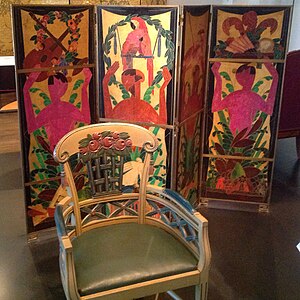 Armchair by Louis Süe (1912) and painted screen by André Mare (1920)