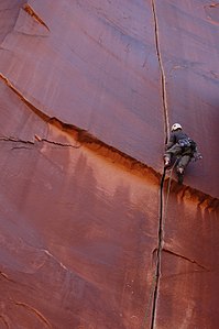 Traditional climbing on a crack in Indian Creek