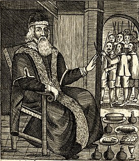 Отец Рождество на фронтисписе английского памфлета «The Examination and Tryal of Old Father Christmas» 1687 года