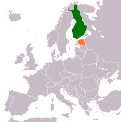 Map indicating locations of Finland and Estonia