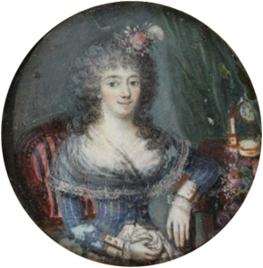 Este retrato en miniatura de Francisca Silveira de Ibarrola realizado en 1794 muestra un ejemplo de la «moda a la francesa» que coexistió en el Río de la Plata junto al traje de origen español entre fines del siglo XVIII y comienzos del XIX.[11]​