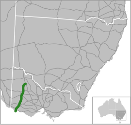 Road map showing a north-south road in Victoria's west covering most of the length of the state