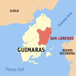Map of Guimaras with San Lorenzo highlighted