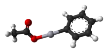 Ball and stick model of the phenylmercury acetate molecule