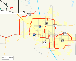 Freeways surrounding Phoenix, showing the major arterial roads and expressways