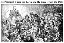 'He Promised Them the Earth and He Gave Them the Dole' (Smith's Weekly, 18 July 1931); featuring a drawing of Jack Lang, Premier of New South Wales during the Great Depression.