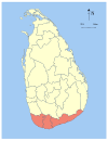 Area map of Southern Province of Sri Lanka