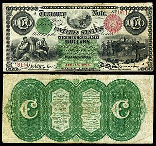 One-hundred-dollar interest bearing note from the series of 1864, by the American Bank Note Company